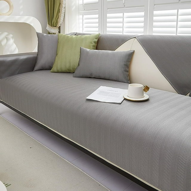 Solid Color Ice Silk Sofa Cover, Summer Cooling Couch Cover, Breathable Cozy Anti-Scratch Sofa Protector, Sectional Anti-Slip Washable Sofa Slipcover(Gray,110 * 160CM/43 * 63IN)