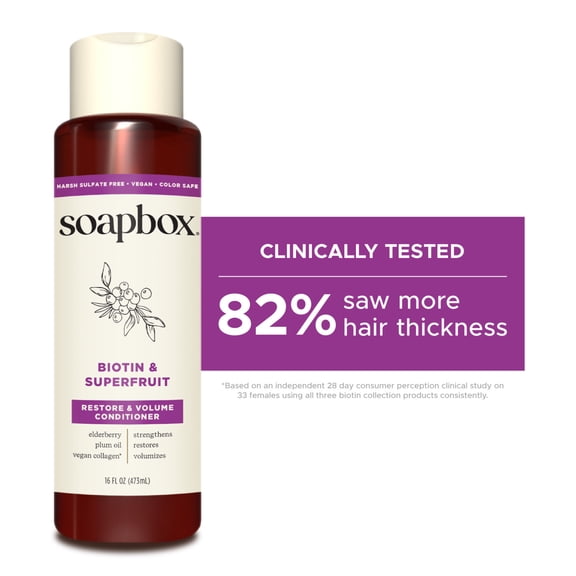 Soapbox Biotin & Superfruit Volumizing Conditioner with Elderberry and Plum Oil, 16 fl oz