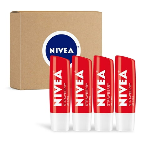 Nivea Strawberry Lip Care - Tinted Lip Balm For Beautiful, Soft Lips - Pack Of 4