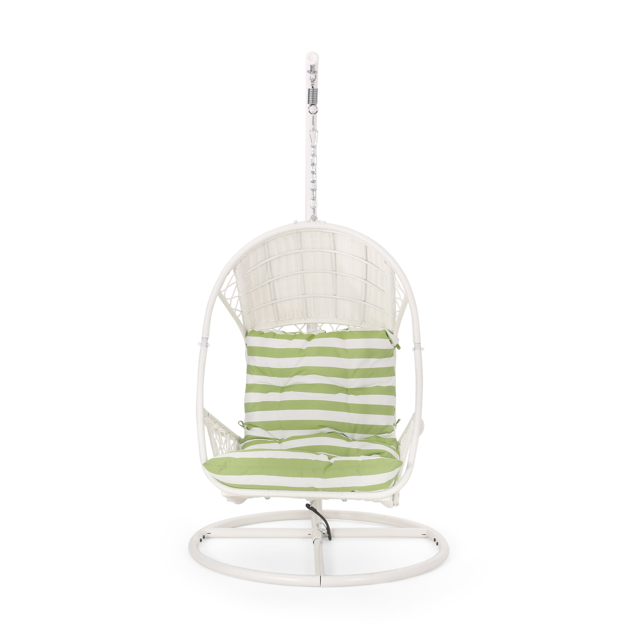 Primo Wicker Hanging Chair with Stand, White and Green