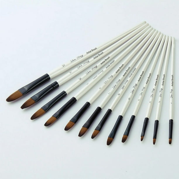 Liquidation, Stylos, Peinture 12 Artiste Peinture à l'Huile Pinceau Plat & Pointe Kit Acrylique Pinceaux Aquarelle Papeterie, Outils, Blanc