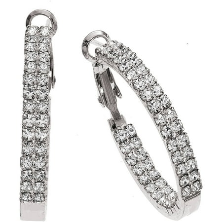 X & O Handset Austrian Crystal 30mm Rhodium-Plated Twin-Row Inside-Out Earrings