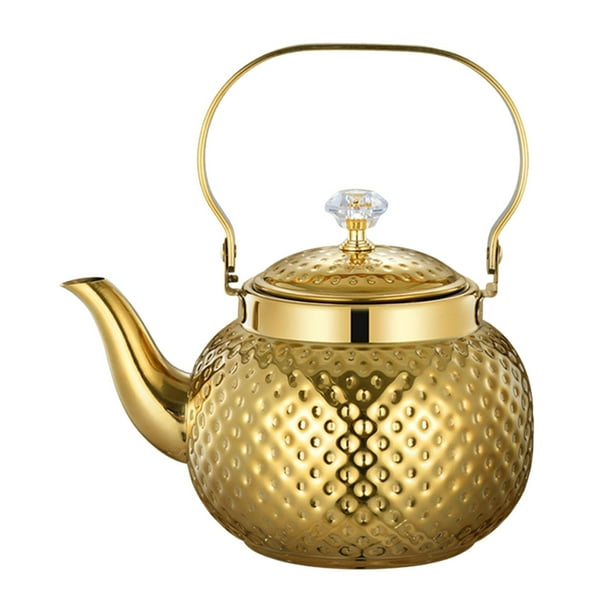 Tetera de acero inoxidable con infusor, ideal para la cocina del hogar. Oro