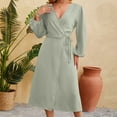 thumbnail image 4 of Diufon Women's Maxi Dresses Summer V Neck Long Sleeve Dress Side Lace-Up Waisted Hem Split Dress, 4 of 5