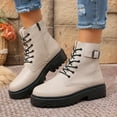 thumbnail image 5 of Dasayo Motorcycle Booties for Women Ankle Hiking Beige Chunky Faux Leather Lace up Buckle Boots Womens Shoes 36, 5 of 9