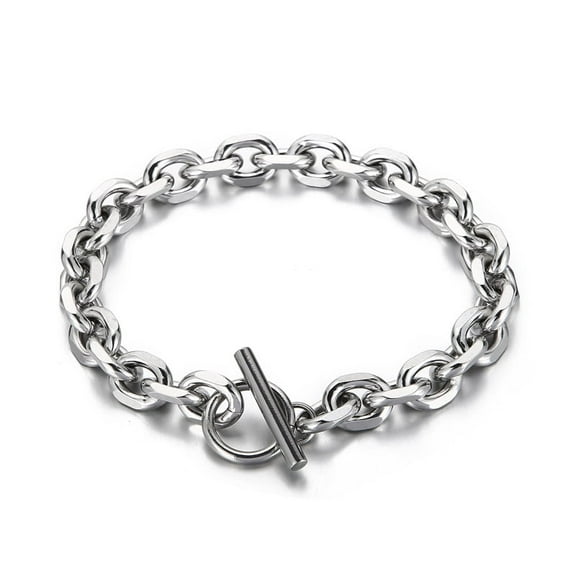 Bracelet Mens, Chunky Cable Chain Bracelets, 14K White Gold Fashion Edgy Men Women Jewelry Brazalets 8mm