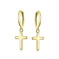 thumbnail image 2 of Bling Jewelry Womens Small Religious Cross Dangle Earrings Rose Gold Plated Sterling Silver Huggie, 2 of 4