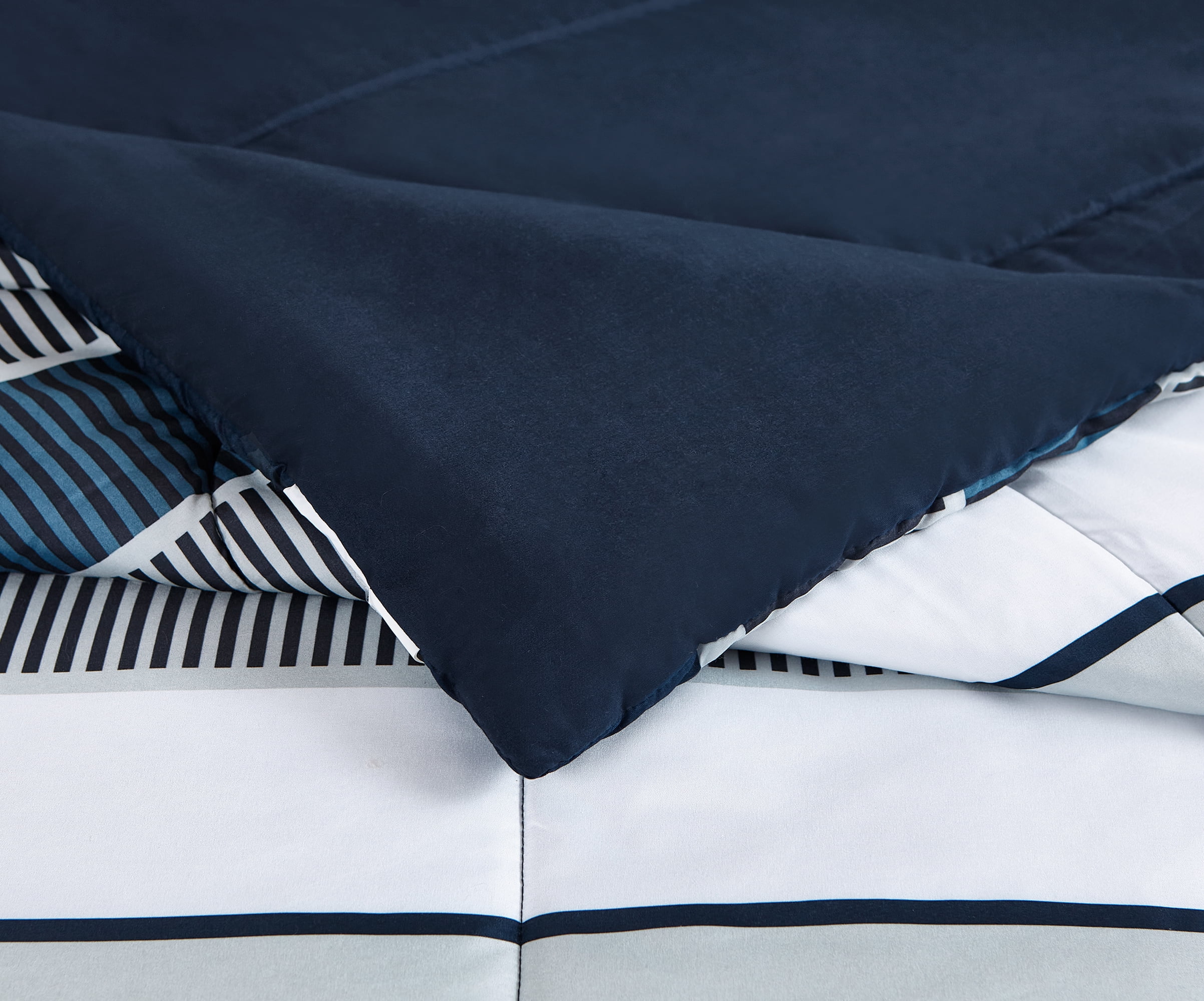Mainstays Blue Stripe 8 Piece Bed in a Bag Comforter Set With Sheets, Queen