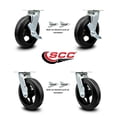 thumbnail image 2 of 8 Inch Rubber on Steel Caster Set with Roller Bearings 4 Swivel Lock 2 Brake SCC, 2 of 2