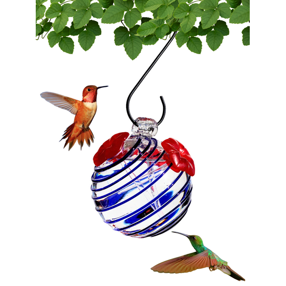 Gift Essentials Glass Hummingbird Feeder Blue Swirls, 8 oz. Capacity