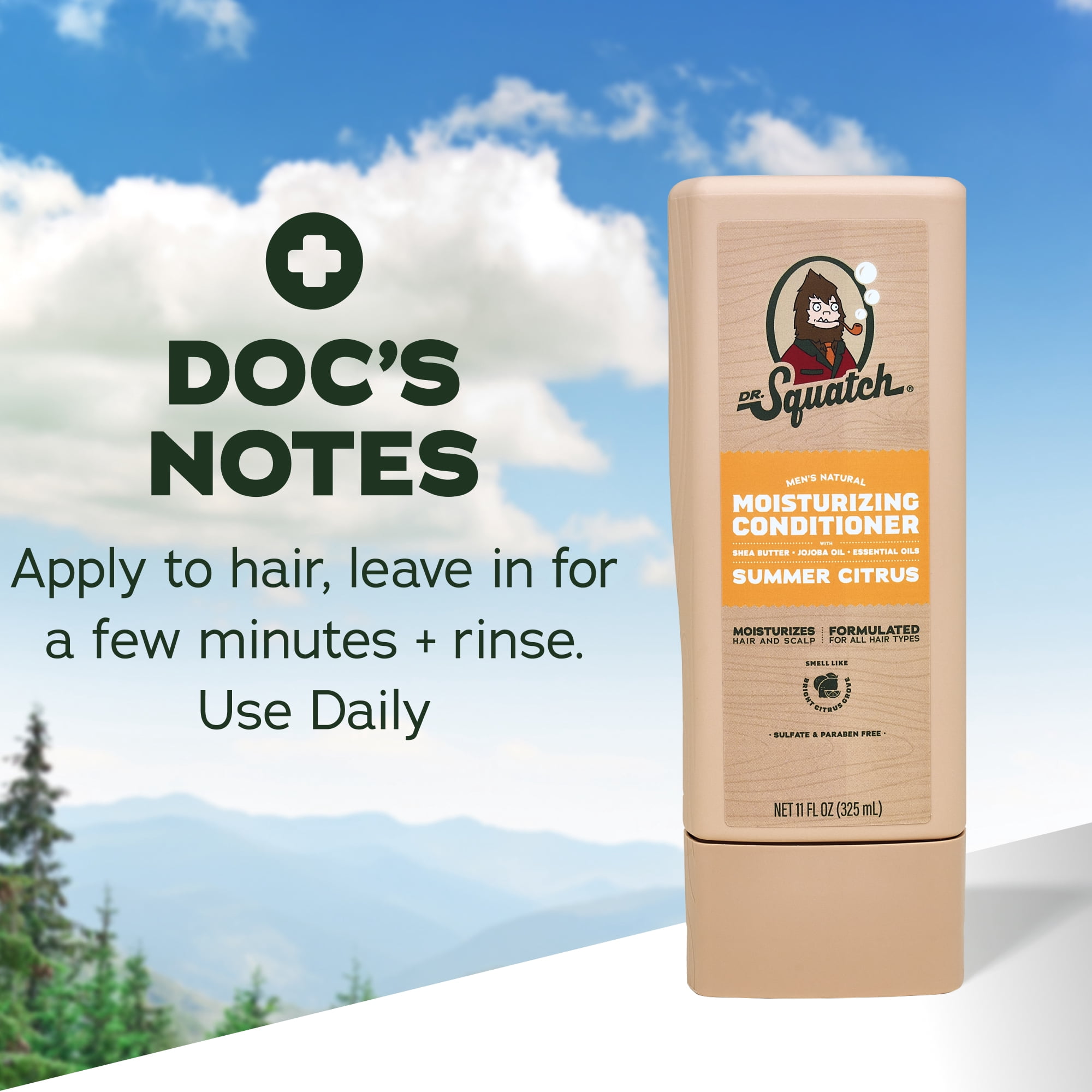 Dr. Squatch Mens Hair Moisturizing Conditioner, Natural Sulfate Free Hydrating Conditioner for Men, Summer Citrus, 11 fl Oz