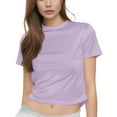 thumbnail image 2 of Tittly T Shirts for Women Going Out Tops Women Casual Short Sleeve T Shirts Summer Crewneck Tshirts Cute Tee Basic Crop Tops Spring Tops for Women Tshirts Shirts Purple M, 2 of 5
