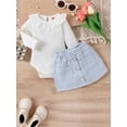 thumbnail image 2 of xiaxaixu Baby Girl Fall Outfits Rib Knit Doll Collar Long Sleeve Rompers Buttons Plaid Skirts 2Pcs Clothes Set, 2 of 8