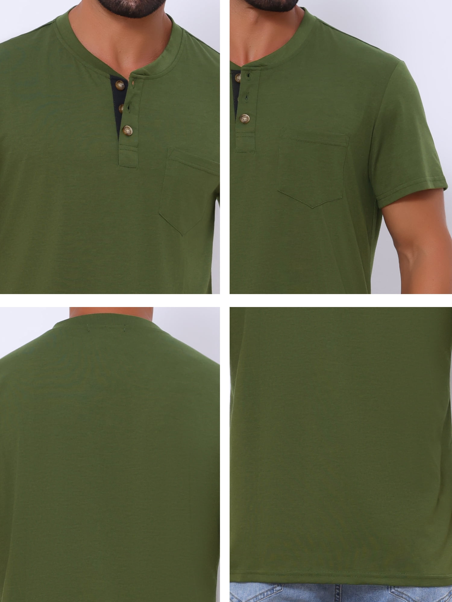 DARING DIVA Men's Casual Summer Short Sleeves Button Henley Basic Tee XL Green