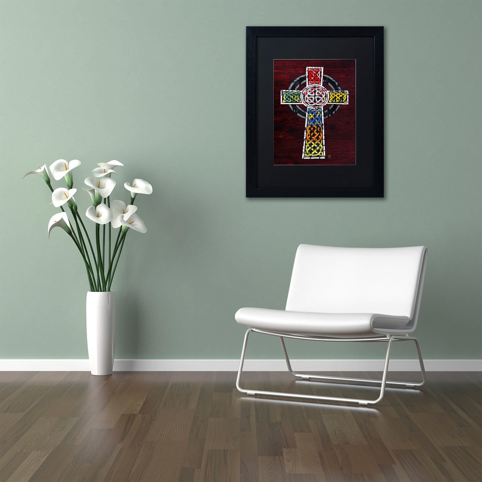 Trademark Fine Art 'Celtic Cross' Canvas Art by Design Turnpike, White Matte, Black Frame
