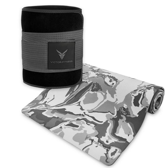 Victor Fitness |Gray Camouflage Yoga Mat   Gray and Black Waist Trimmer