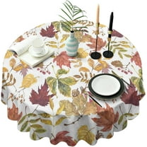 Fall Table cloth Table Decoration, Autumn Fall Leaf and Pine Cone Round Table Cover Kitchen Farmhouse. Thanksgiving Harvest Holiday Party Picnic Dinner Decor 60x60inch.