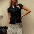 thumbnail image 2 of LIUJUNSHOP Womens Ruched Button Up Blouses Collar V Neck Short Sleeve Work Shirts, 2 of 4