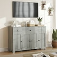 thumbnail image 1 of 55" Large Sideboard Buffet Cabinet with 3 Drawers & Doors, Farmhouse Kitchen Storage Cabinet Console Table Coffee Bar with Adjustable Shelf – Black / Gray, 1 of 7