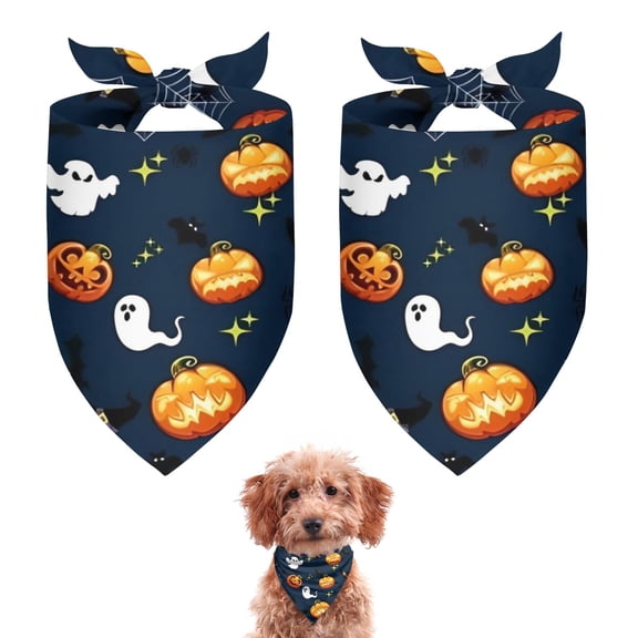 Dog Bandana 2 Pack,Halloween Ghosts Pumpkins and Spider Webs Bandanas for Dogs,Cat Bandana,Small/ Large Dog Bandana 2 Size,Dog Bandanas Girl Boy