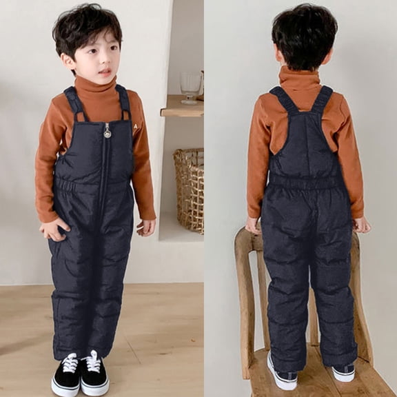 Wuxian Girls Fall Outfits Thick Padded Thermal Overalls Winter Windproof Outdoor Ski Suspender Trousers Elastic High Waist Snowboarding Jumpsuit Fall Winter Outfits,Black,3-4 Years