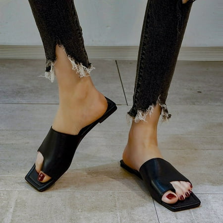 

BRISEZZS Slide Sandals for Women- Toe Ring Beach Open Toe Roman New Style Casual Retro Summer Flat Slide Sandals #789 Black-42