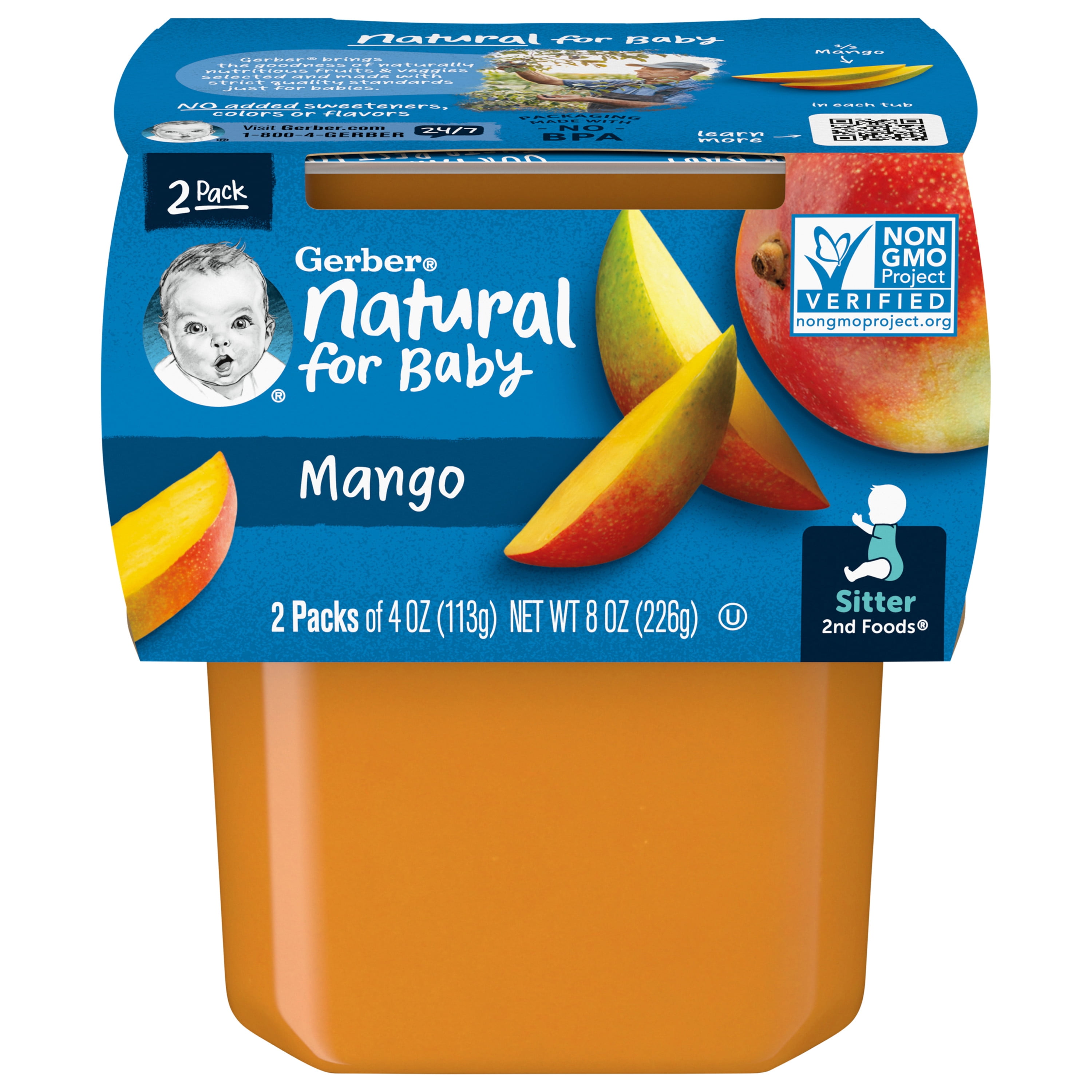 Gerber 2nd Foods Natural for Baby Baby Food, Mango, 4 oz Tubs (2 Pack