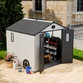 thumbnail image 3 of COOS BAY 8x8ft Outdoor Resin Garden Shed, Plastic Patio Storage Tool Shed with Lockable Door and Window, White/Gray, 3 of 10