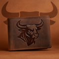 thumbnail image 3 of MARSHAL Genuine Leather RFID Bifold Wallet for Men Western Bull Design Rustic Cowboy Wallet Brown, 3 of 9