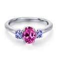 thumbnail image 3 of Gem Stone King 925 Sterling Silver Pink Created Sapphire and Blue Tanzanite Engagement Ring for Women | 1.26 Cttw | Oval 7X5MM | Gemstone September Birthstone | Size 9, 3 of 6
