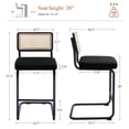 thumbnail image 5 of Zesthouse Rattan Bar Stools Set of 2, 26″ Velvet Counter Height Chairs with Cane Back & Metal Legs, Mid Century Cantilevered Design Barstools for Kitchen Island, Black, 5 of 11