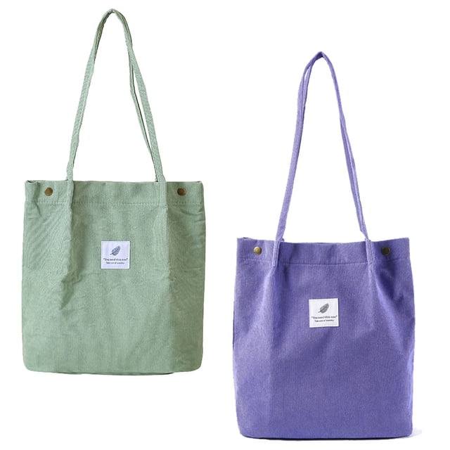 Bolso de lona Bolso de pana para mujer Cartera de lona con bandolera, bolsillo interior Verde frijol + morado oscuro