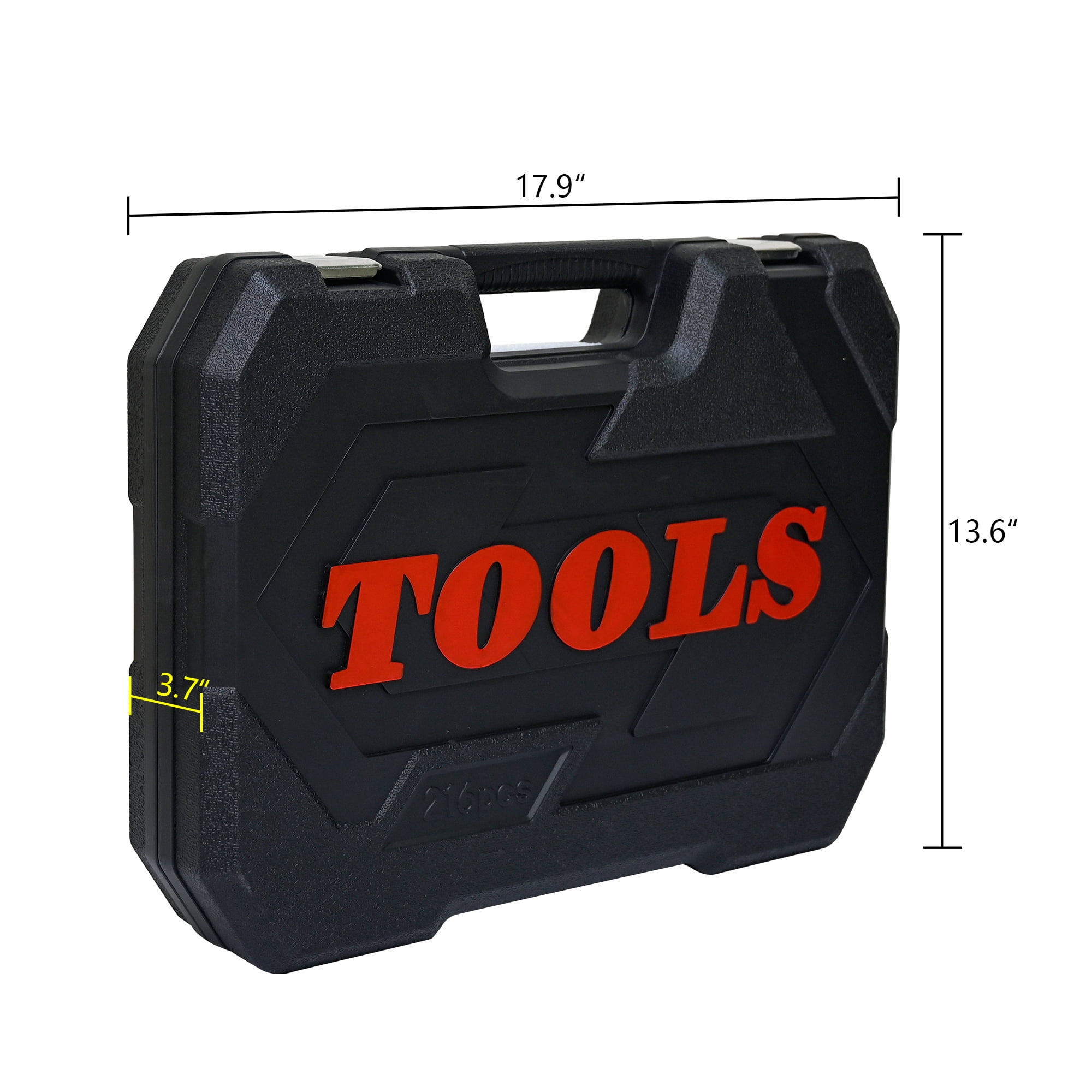 Aukfa 216-Piece Mechanics Tool Set, Socket and Ratchet Wrench, Chrome Finish