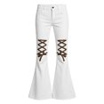 thumbnail image 4 of UYYX Pants For Girls Youth Girls Retro Lace Up Cutout Bell Bottom Jeans High Waist Summer Streetwear Pants（White，13-14 Years）, 4 of 4