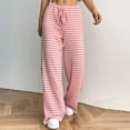 thumbnail image 5 of ABATAB Women's Summer Pants Summer Wide Leg Lounge Ribbed Pants Drawstring Elastic Waist Comfy Striped Trendy Clothes, 5 of 5