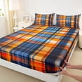 thumbnail image 3 of Castle Fairy Teens Adults Blue Orange Checkered Queen Sheet Sets,Stripes Plaid Bed Set, 3 of 7