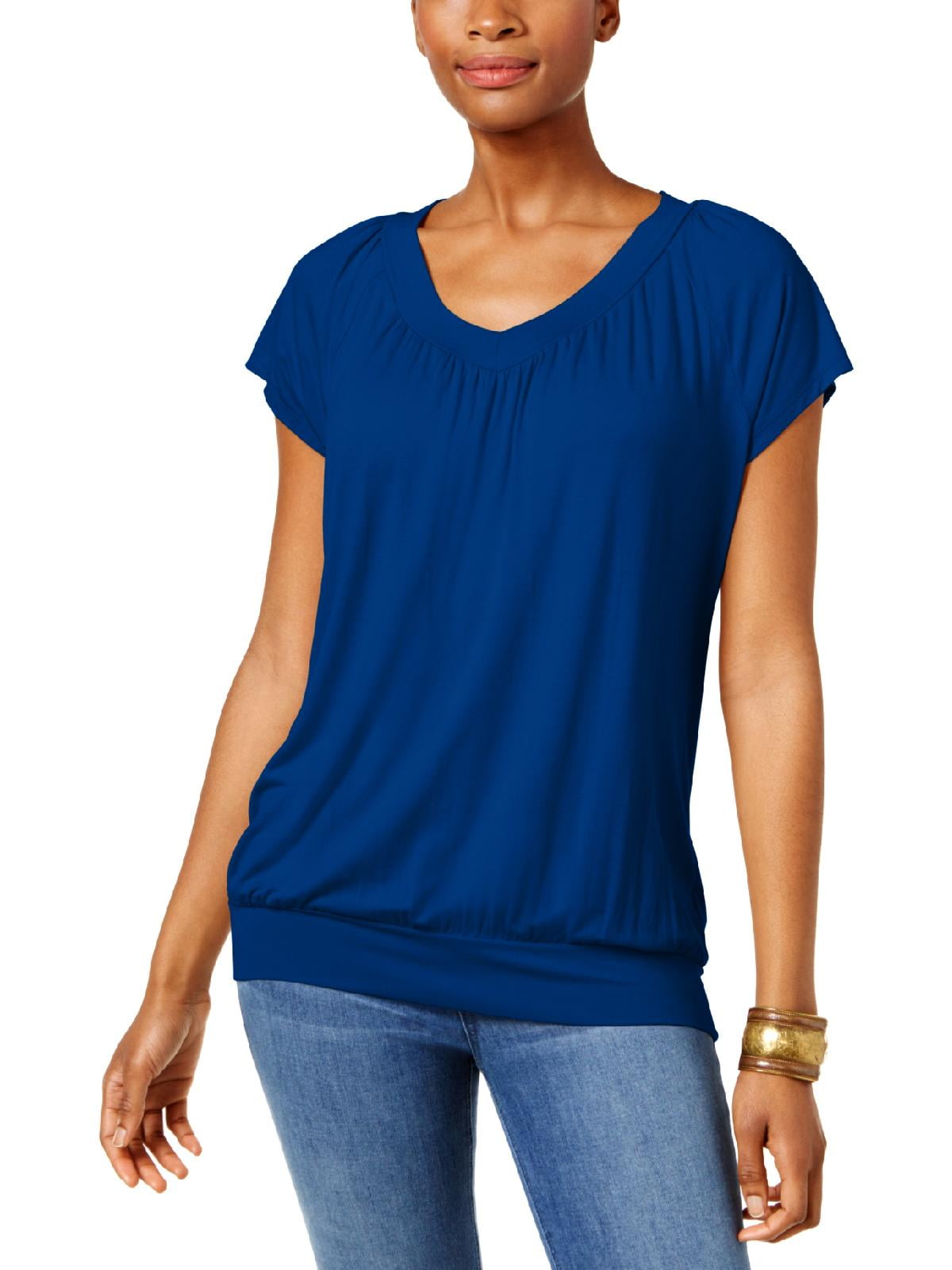 JM Collection Womens Banded Bottom Scoop Neck Blouse