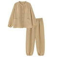 thumbnail image 3 of Pajamas for Women Set Fall Fashion Must Have Womens Pajama Sets Crew Neck Fitness Pj Set Long Sleeve Shirts Matching Pjs for Couples Khaki, 3 of 8