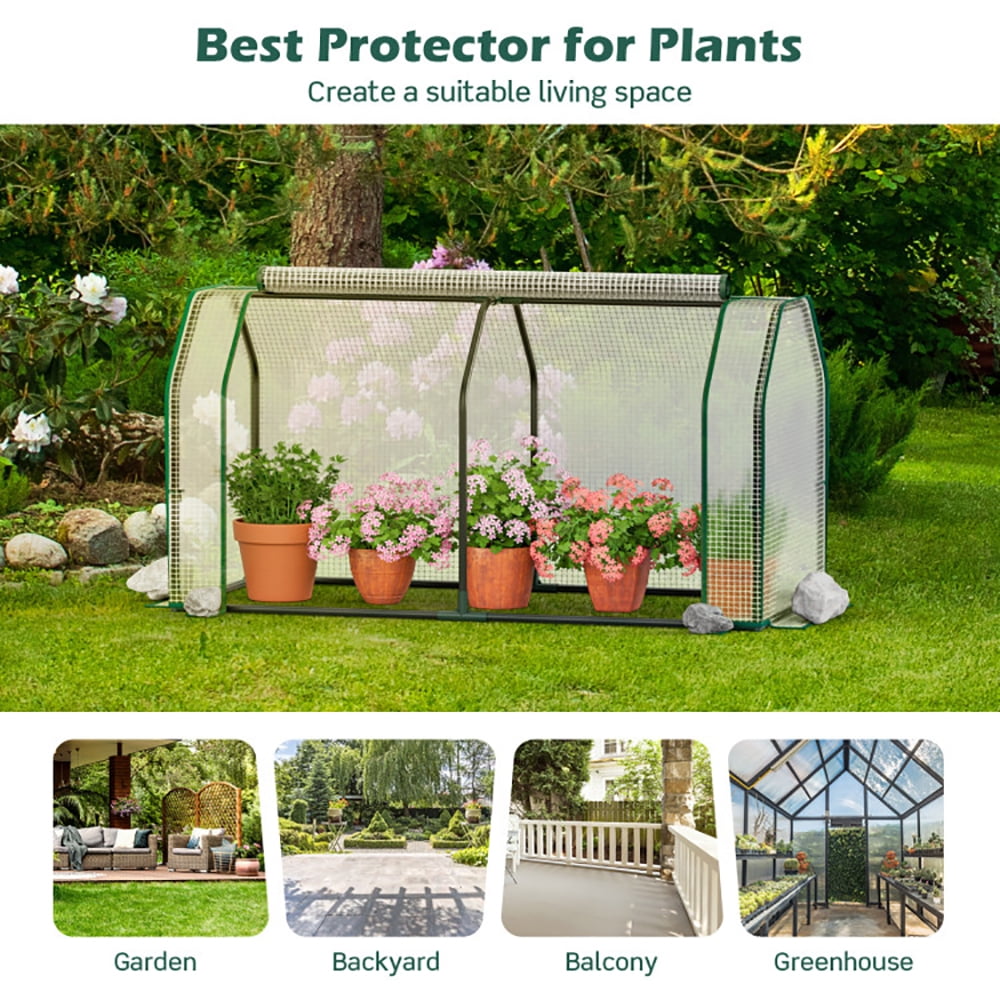 GVN 47.5 x 21.5 x 24 Inch Mini Greenhouse with Roll-up Zipper Door, Walk-in Green House, Portable Greenhouse with Shelves for Planting and Storage