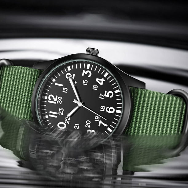 Reloj Analógico Hugo Reloj de cuarzo con Correa en Nylon Resistente al Agua Movimiento de Hombres Clásico Verde