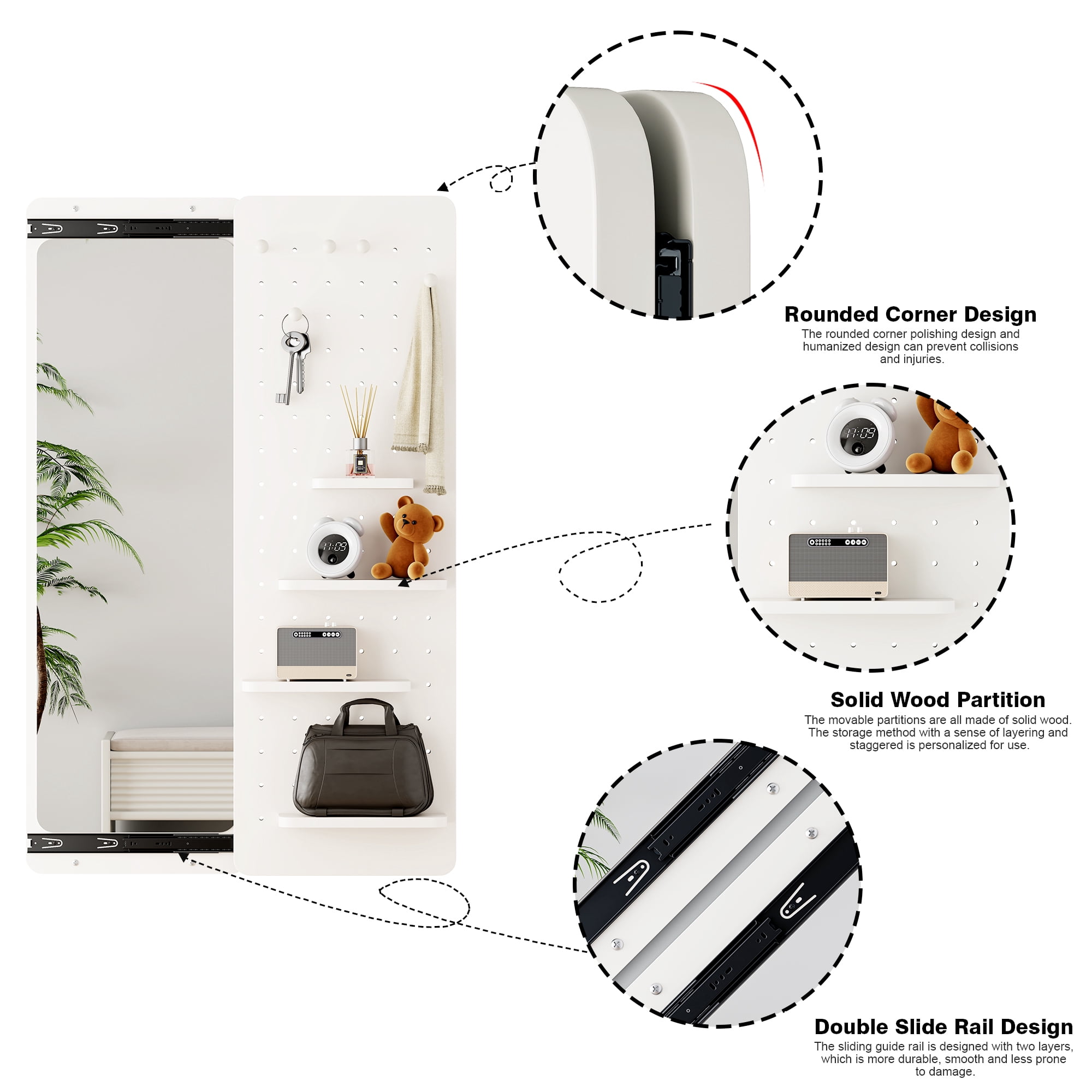 Leumius 47.6"x15.7" Full-Length Mirror, Multi-functional Design Panel Wall-Mounted Full-Length Mirror, Can be Pushed and Pulled for Bedroom Living Room Entrance White