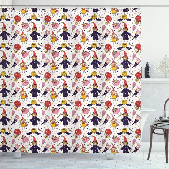 Ambesonne Halloween Shower Curtain, Stars Pumpkins, 69"Wx84"L, White and Multicolor