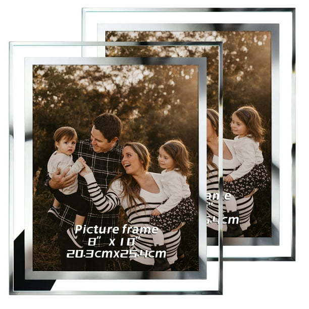 8x10 Glass Picture Frames, Clear Photo Frame Set of 2 for Vertical