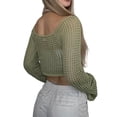thumbnail image 5 of Liacowi Women Crochet Knitted Crop Top Bikini Cover-Ups Long Sleeve See Sheer Hollow Out Mesh Tops Fishnet Cover-Up Streetwear, 5 of 6