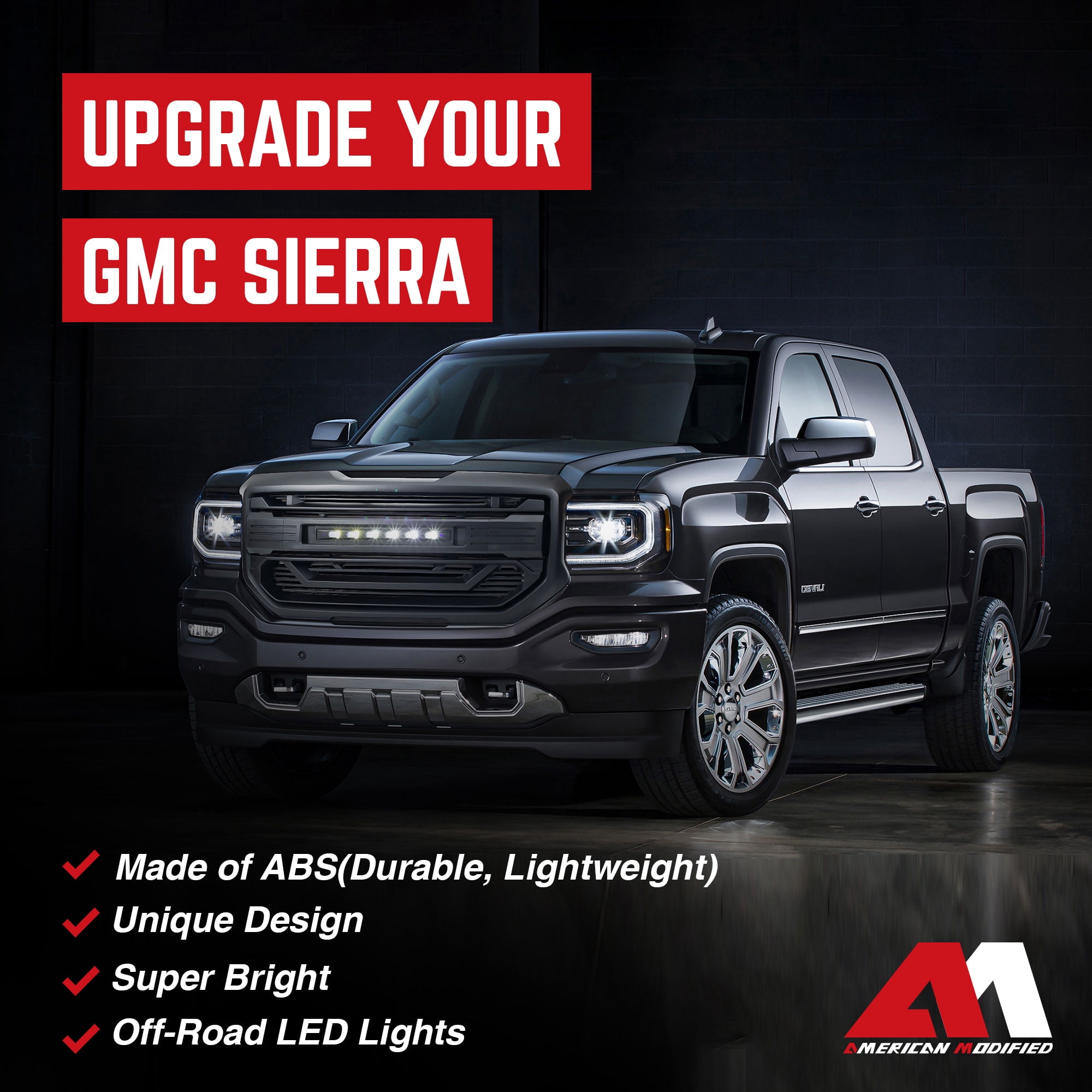 AMERICAN MODIFIED Armor Grille for 2016-2018 GMC Sierra 1500, Matte Black