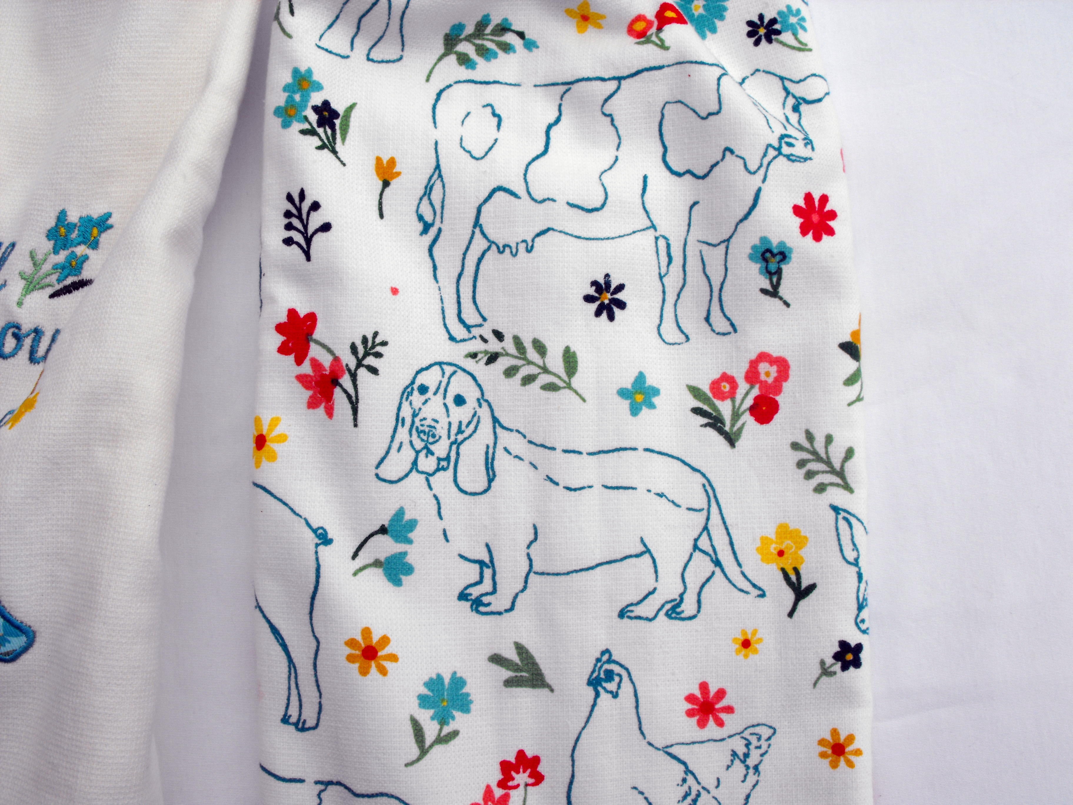 PIONEER CHARLIE - COWS - 2 HANDMADE CROCHET TOP HANGING KITCHEN TOWELS