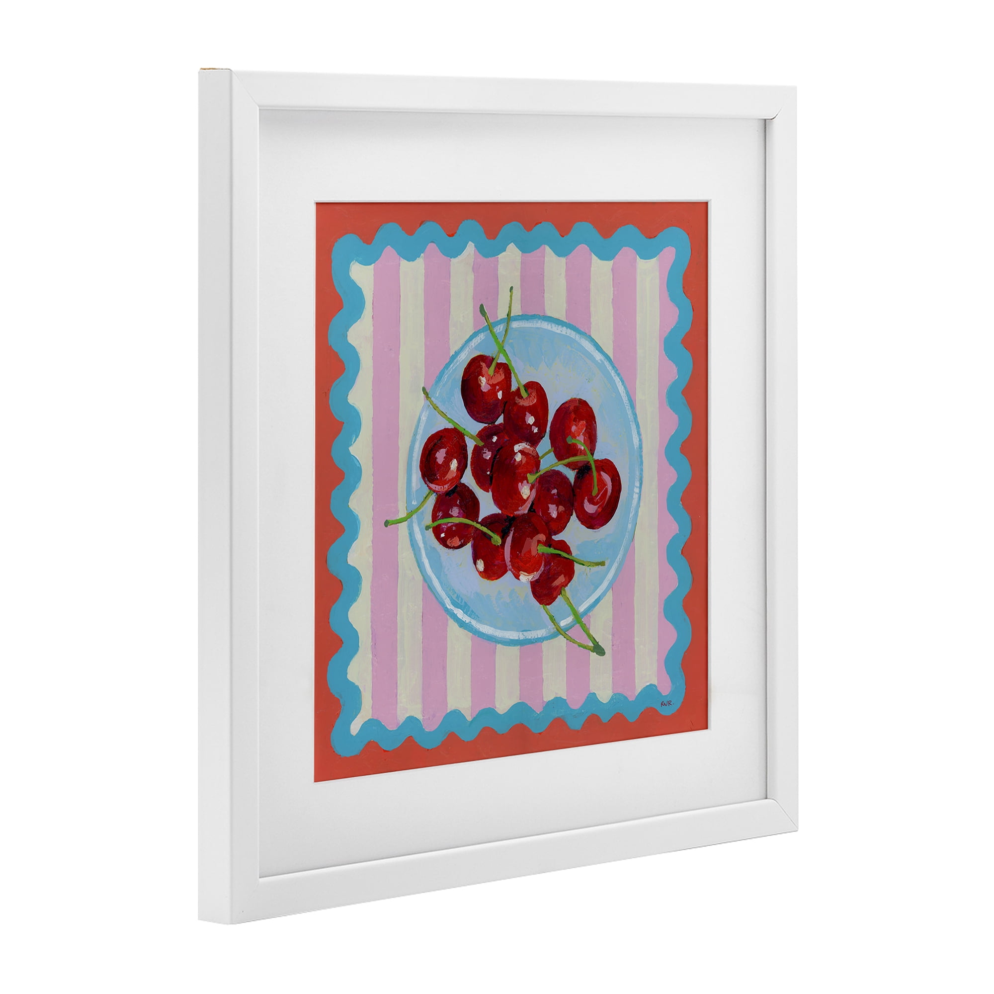 Stupell Industries Red Cherries over Pink Stripes White Framed Print Under Glass, design by Rachael Reese