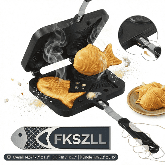 Taiyaki Fish Mold, Non-Stick Waffle Pan for Homemade Japanese Cake, Gas Stove Compatible Baking Tool