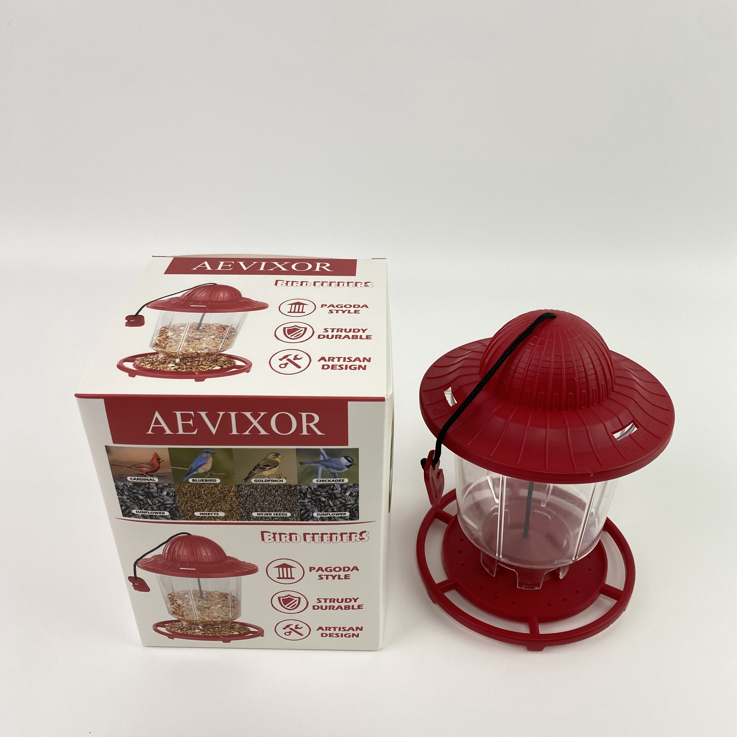 AEVIXOR Bird feeders,Lantern Bird Feeder, Red, 8 inches high 6 inches Wide at top
