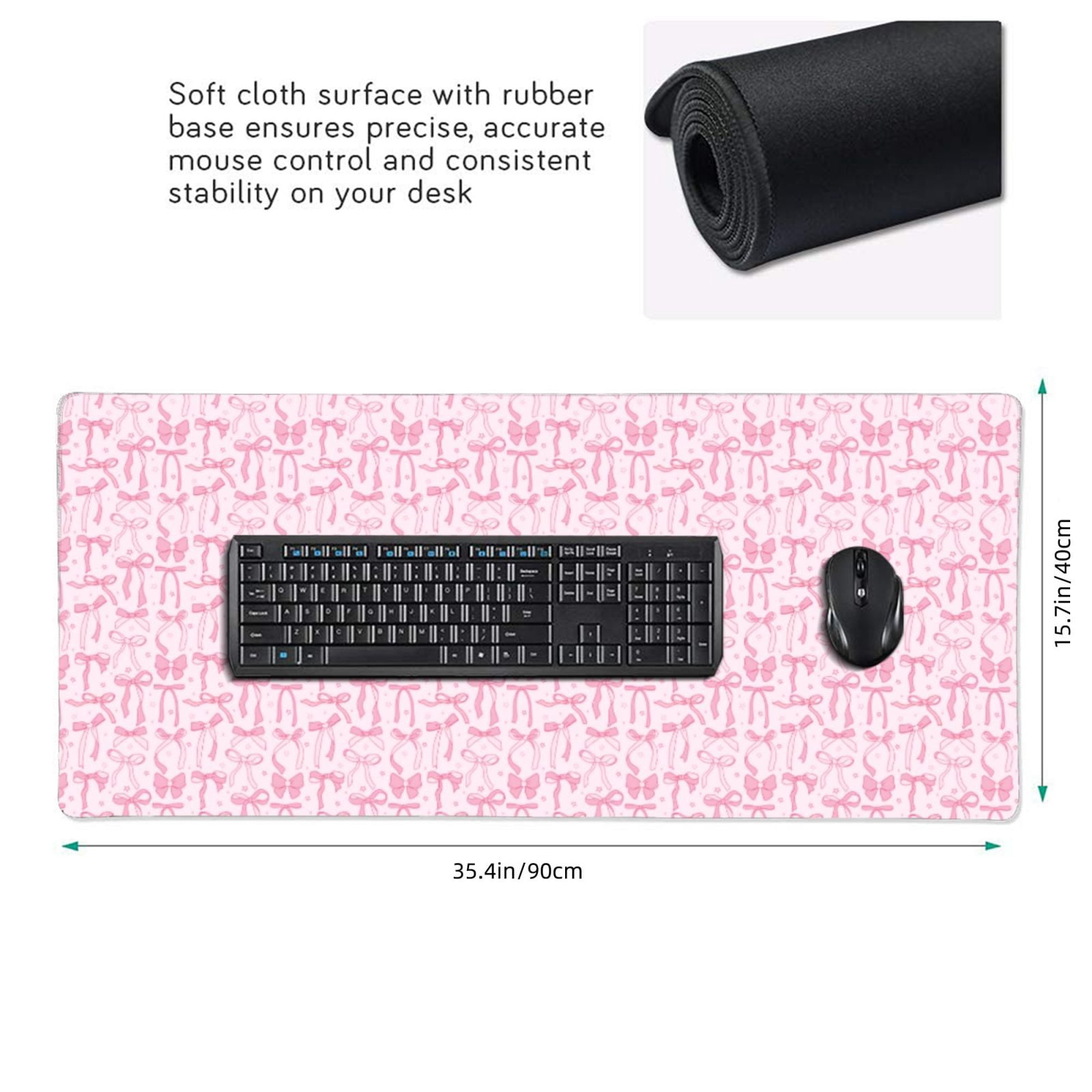 Xecao Ribbon Bow Print Large Mouse Pad, 16x35.5in Mousepad, Professional Non-Slip Rubber Base Big Mouse Pad, Mouse Pad for Gaming & Office Full Desk Mouse Pad